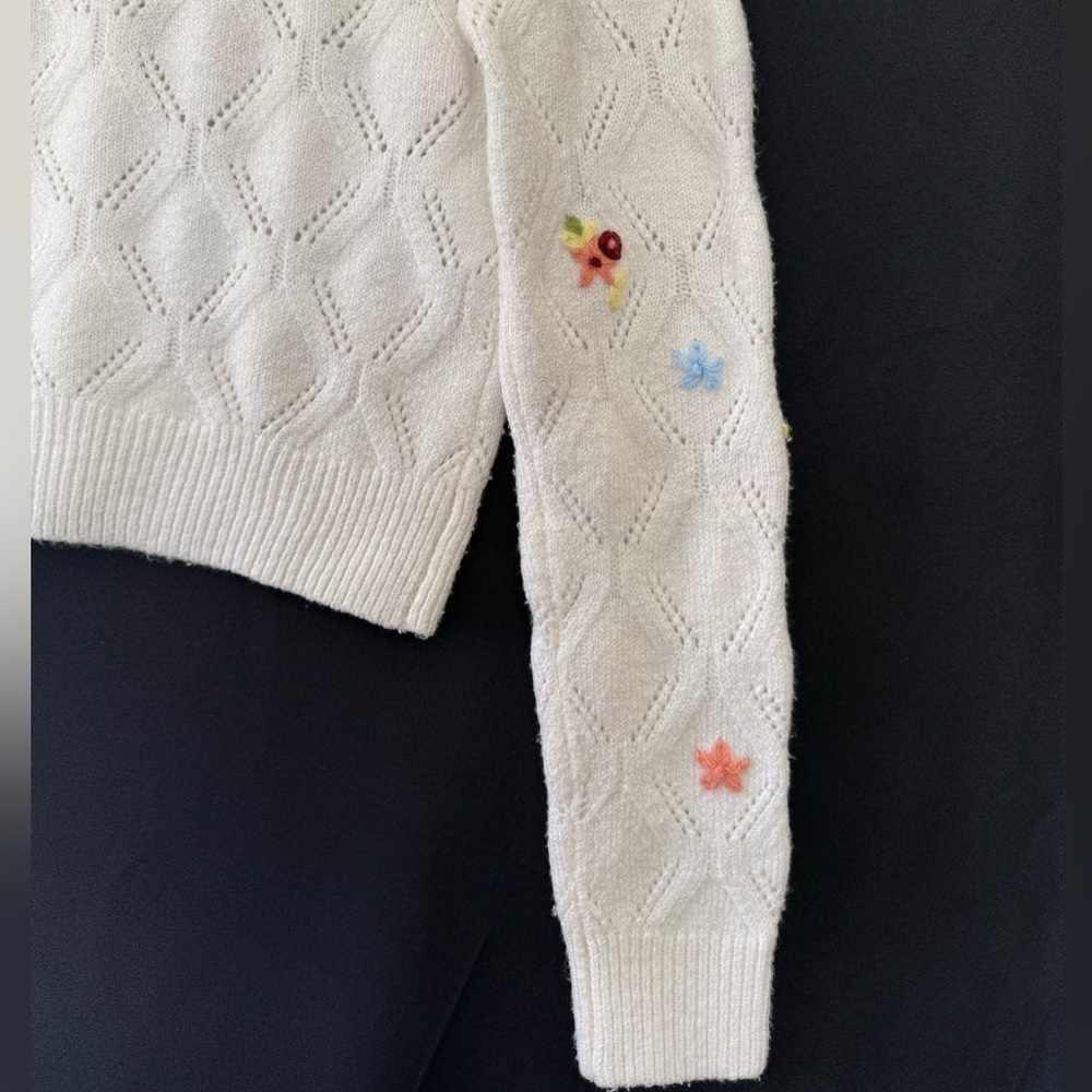 English Factory Floral Handmade Embroidery floral knit Cardigan pointelle - Picture 6 of 10